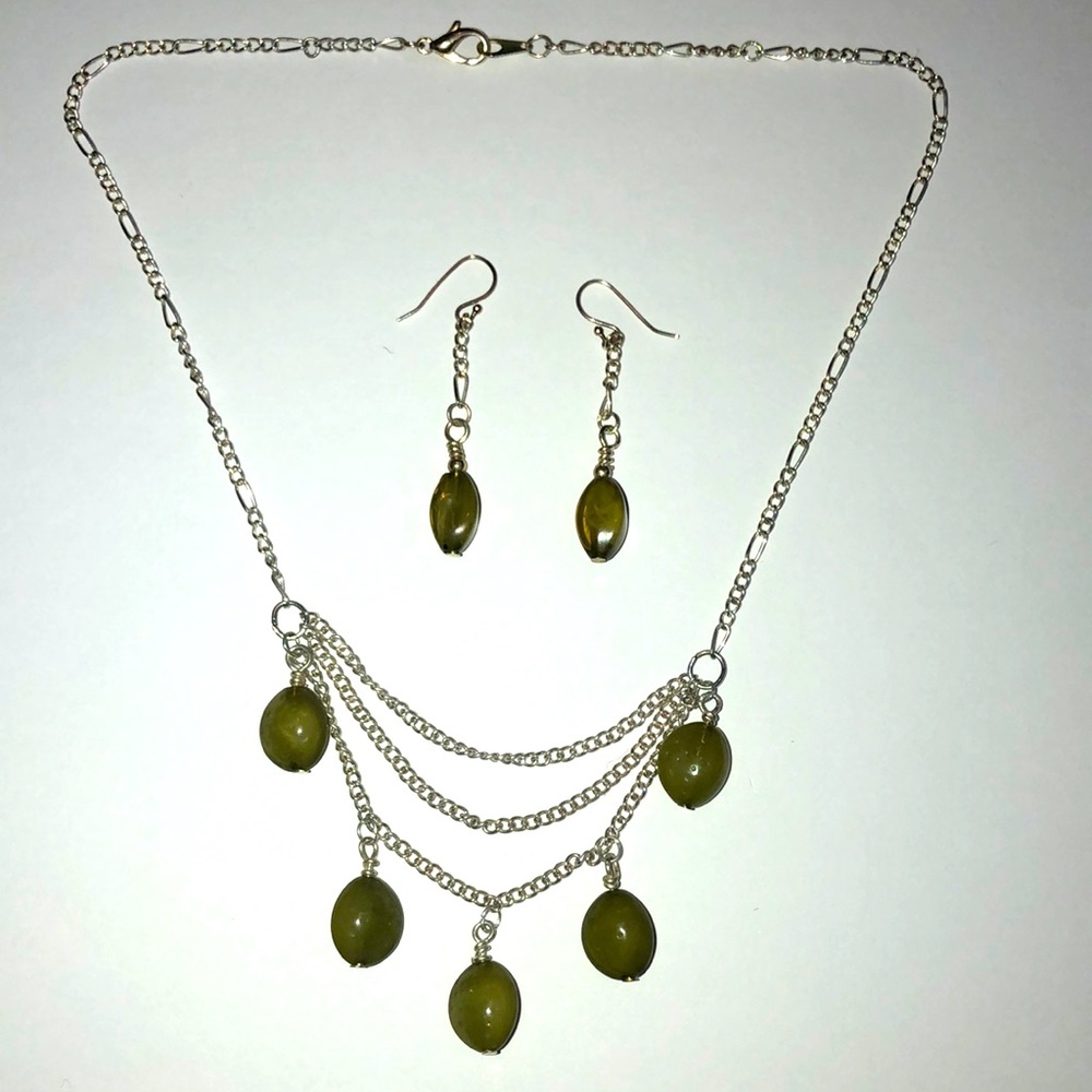 Custom green gem necklace & earrings